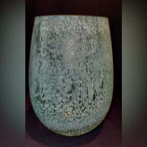Large Frosted, textured art vase. 9” green / seafoam